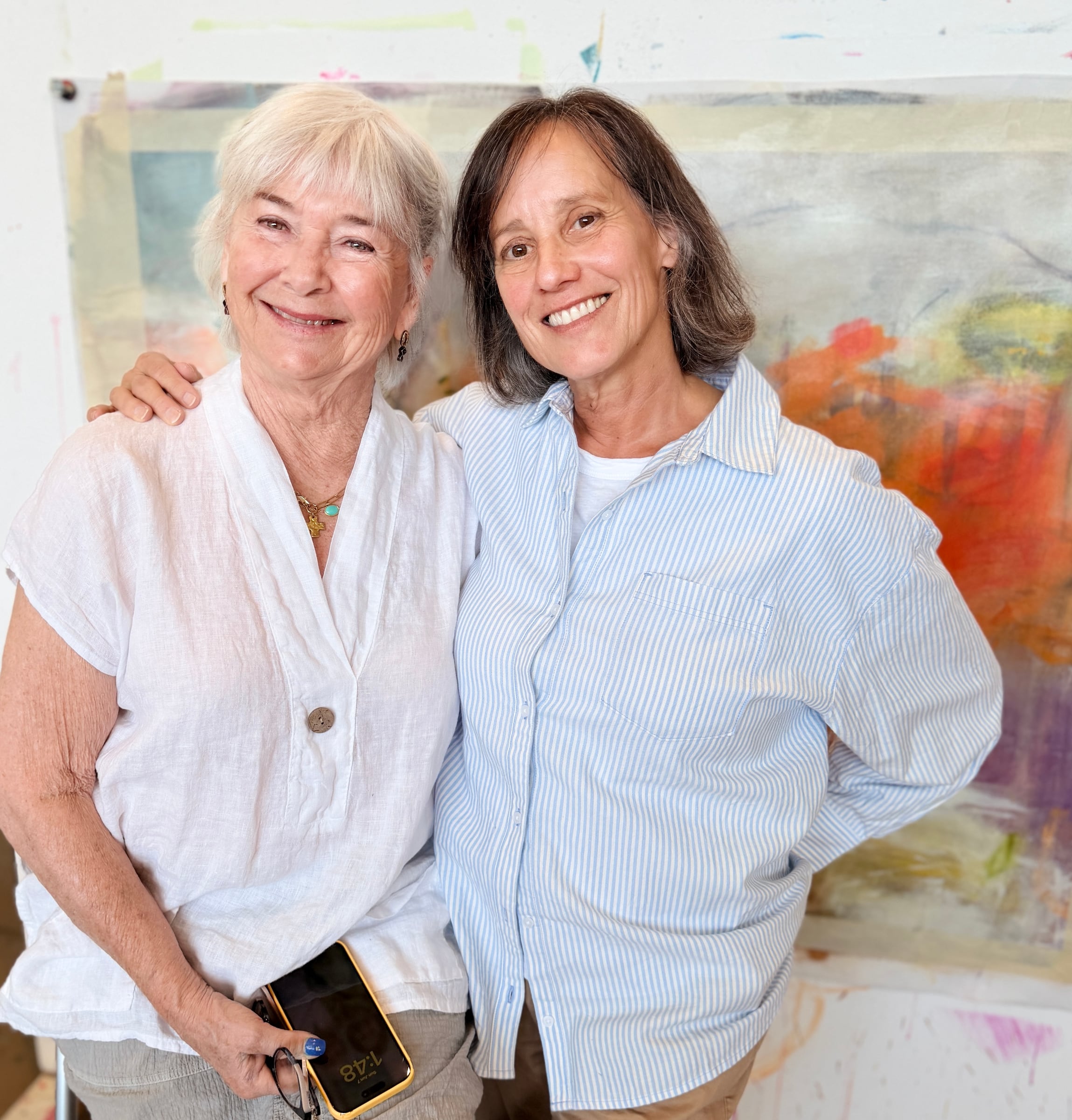 Nancy Junkin with another artist in the studio